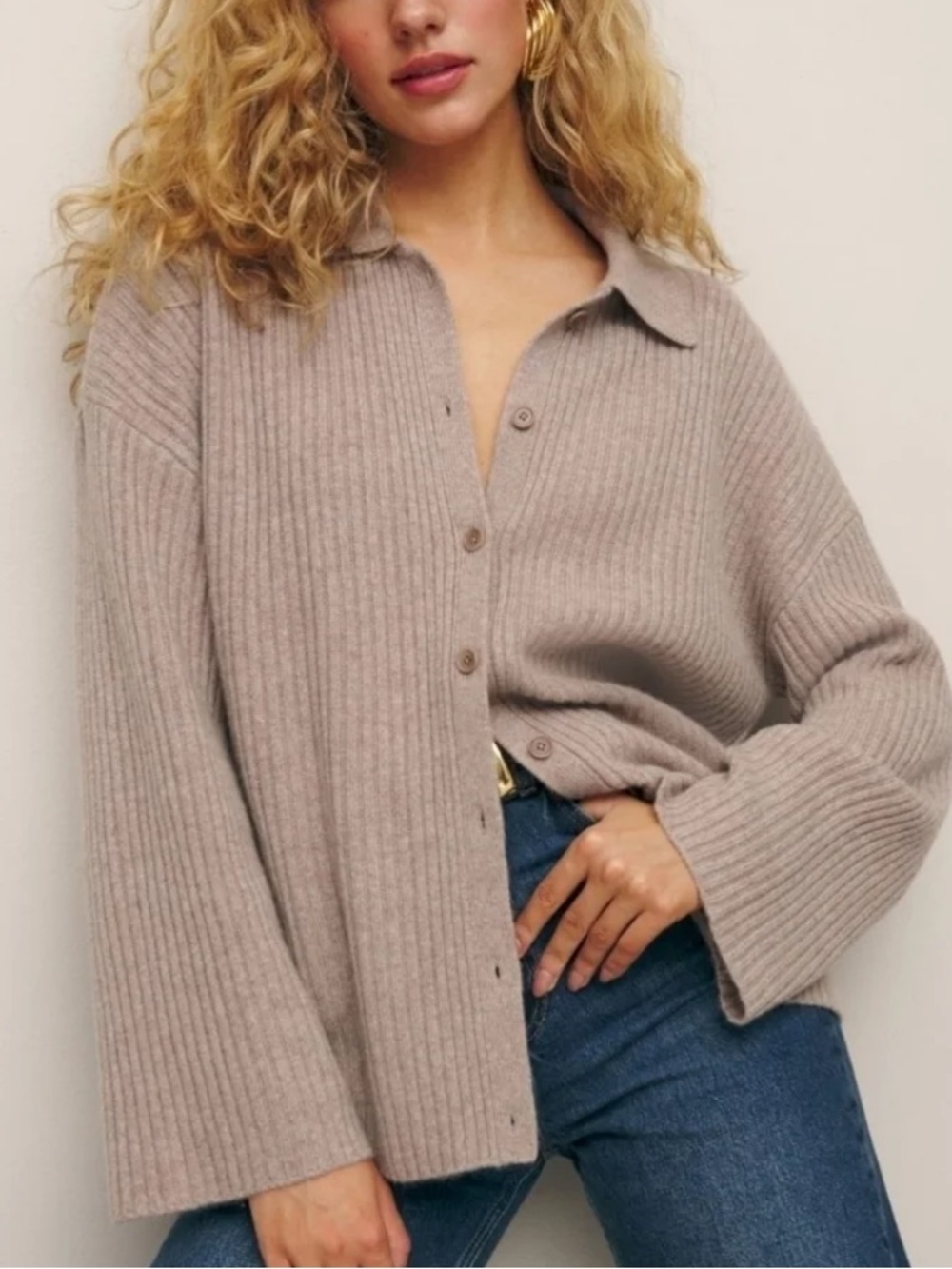 Reformation Fantino Cashmere Sweater in Oatmeal